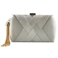 thumbnail image 1 of Sonducket Bolso de embrague de fiesta de noche de seda con colgante de borla elegante para mujer Bolsas de mensajero y de hombro Plata, 1 of 1