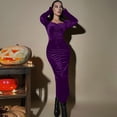 thumbnail image 4 of Sexlip Velvet Bodycon Dress for Women Sweetheart Neck Puff Long Sleeve Ruched Slim Fit Maxi Dress Y2k Party Clothes Purple M, 4 of 9