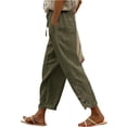 thumbnail image 2 of Petite Cropped Pant Women Casual Lightweight Pull On Wide Leg Drawstring Elastic Waist Summer Beach Pants with Pockets 23" 24" Inseam Green L, 2 of 7