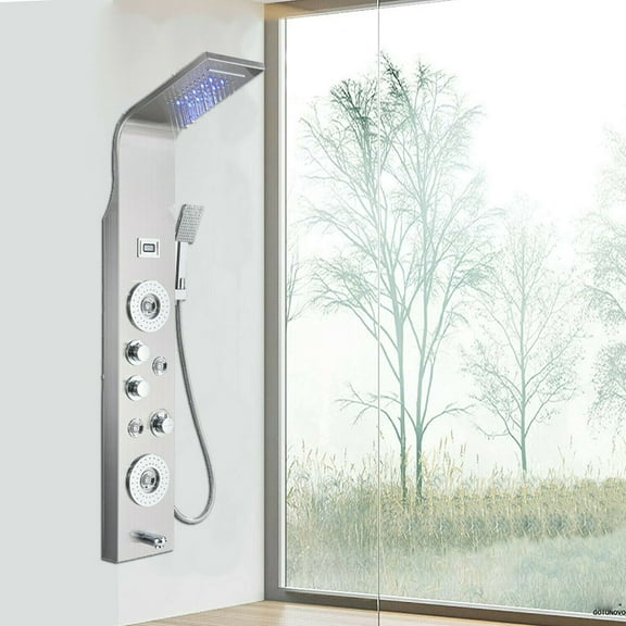 Stainless Steel Shower Panel Rain&Waterfall Tower Massage Jets Brushed Nickel
