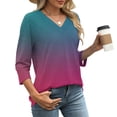 thumbnail image 4 of Yuyuzo Hauts 3/4 Longueur Femmes T-Shirts Col Rond Bloc de Couleur Haut d'Été Ample, 4 of 7