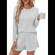 thumbnail image 2 of Conjuntos de Pijama para Mujer, Conjuntos de Dos Piezas A Rayas, Top de Larga y Pantalones Cortos con Abertura, Ropa de Dormir Estampada, Pijamas Cómodos. Gris M, 2 of 9