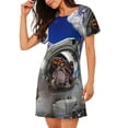 thumbnail image 2 of Fotbe Astronaut in Outer Space Bata de Dormir para Mujer con Estampado, Camisón de Algodón de Manga Corta, Ropa de Dormir Casual, 2 of 6