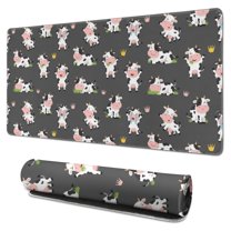 Long Mouse Pads for Desk,Dark Gray Cow Emotion Pattern Desk Mats on Top Of Desks, Desk Mouse Pad Extra Large with 3mm Non-Slip Base and Stitched Edge for Gaming,Office,Work,Home 31.5"x15.7"