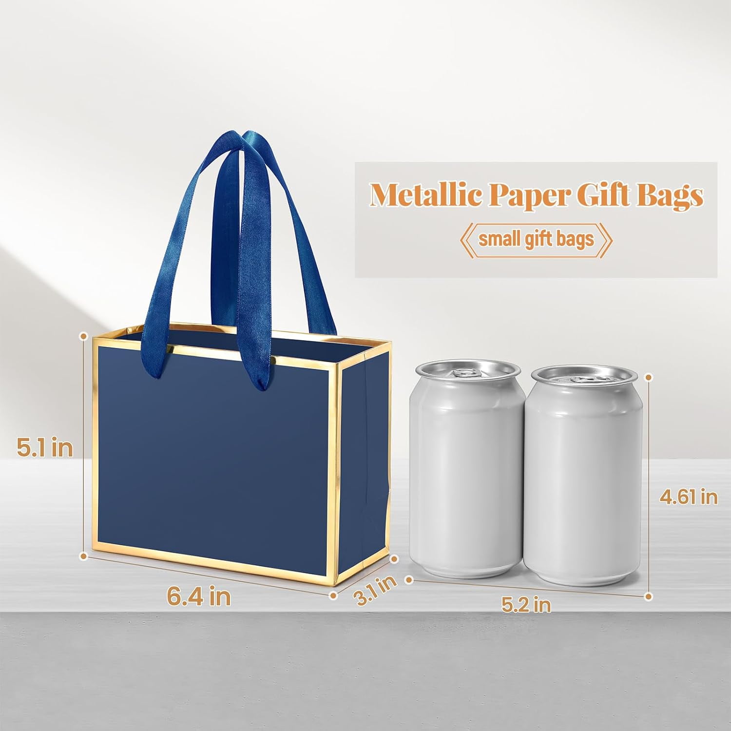 30 Pcs Small Metallic Foil Gift Bags with Handles, Blue Gold Thank You Favor Bag with Tissue Paper for Back to School Baby Shower Wedding Mother's Day Christmas Party (6.4x3.1x5.1 Inch)