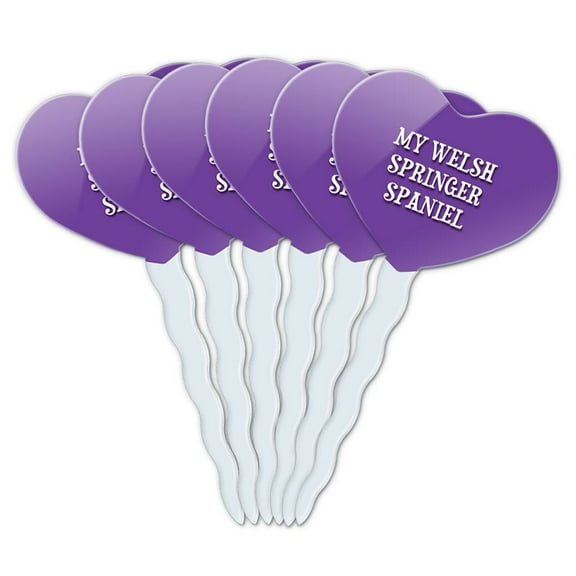 Welsh Springer Spaniel Heart Love Cupcake Picks Toppers - Set of 6