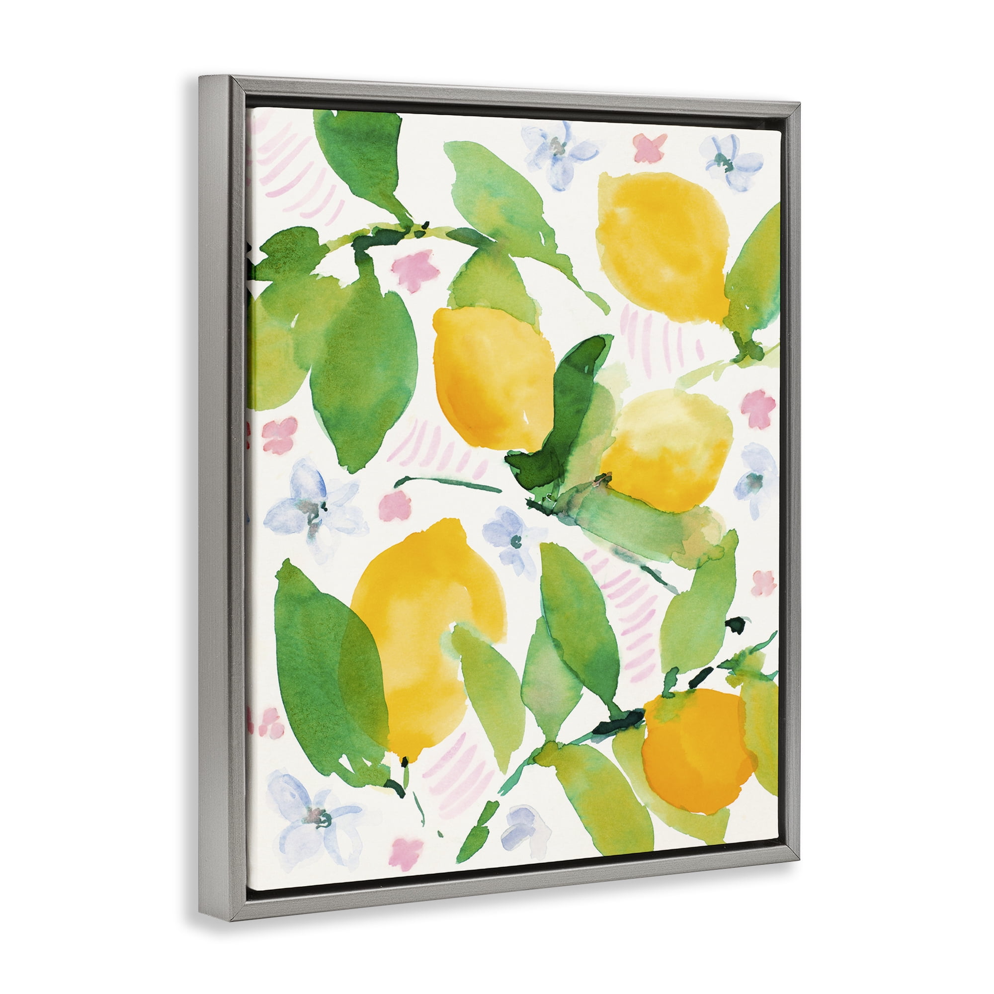 Stupell Industries Garden Lemons with Pastel Florals Gray Framed Floater Canvas Wall Art, design by Lanie Loreth