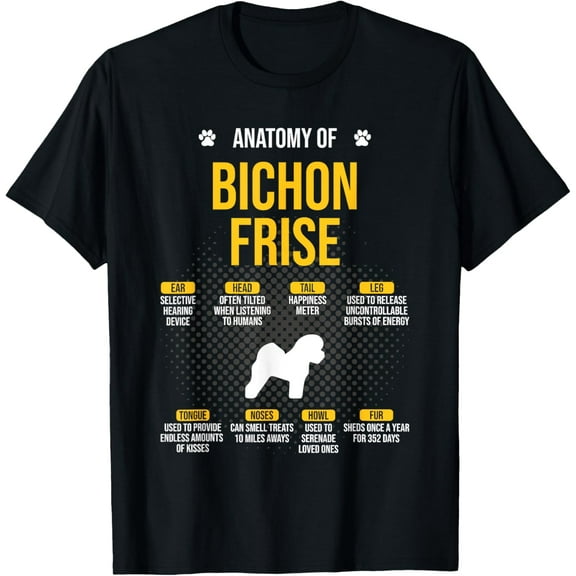 Anatomy Of Bichon Frise Dog Lover T-Shirt men and women can wear, black, white, gifts