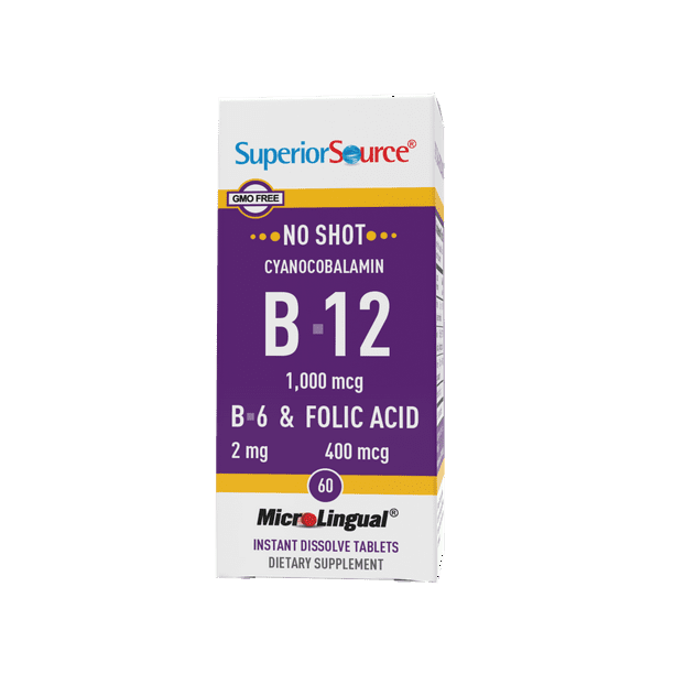 Superior Source No Shot Vitamin B12 Cyanocobalamin (1000 mcg), B6