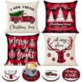 thumbnail image 1 of Christmas 18x18 Pillow Covers Set of 4, Buffalo Check Reindeer and Christmas Trees Red Plaid Pillow Cases, Rustic Home Decor Throw Pillow Covers with 4 Bonus Coasters, 1 of 7