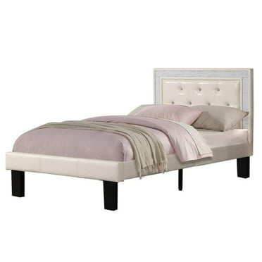 Atlin Designs Modern Twin Faux Leather Bed Frame with Slats in Cream