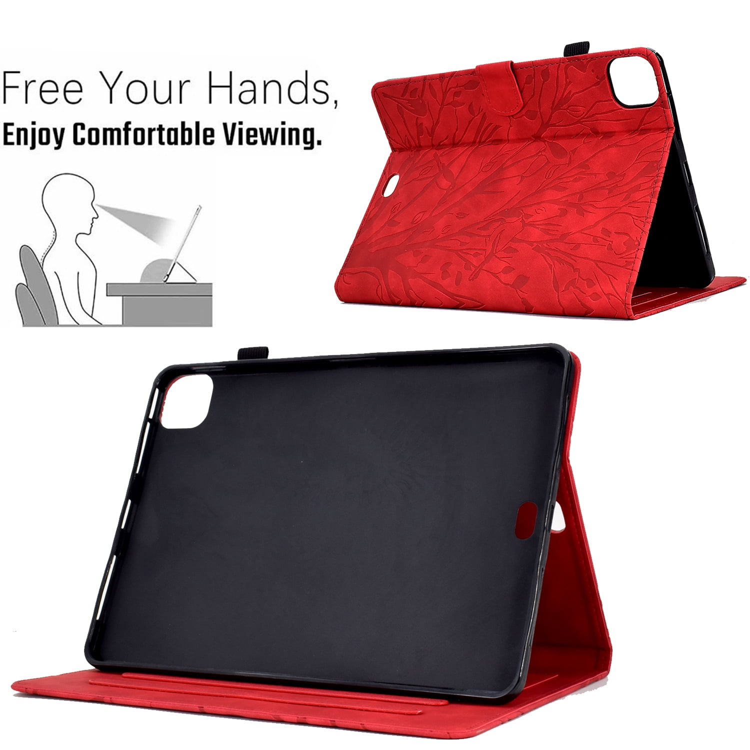 Decase Case for Apple iPad Pro 11-inch (M4) 2024 with Stand/Pencil Holder/Pockets,PU Leather Multi-Angle Viewing Stand Flip Case with Card Slot, Magnetic Clasp for iPad Pro 11-inch (M4) 2024,Red