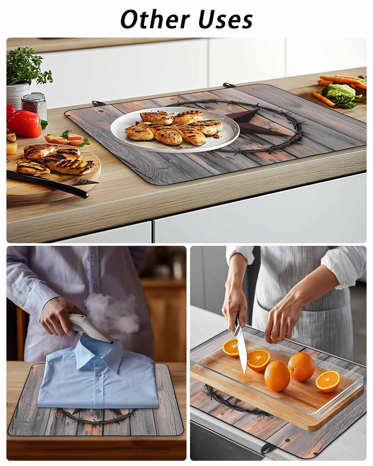 Stove Top Covers for Electric Stove, Texas Star Brown Glass Stovetop Cover Protector, Farmhouse Country Western Brown Wooden Induction Cooktop Protector Oven Mat for Kitchen Countertop 24"x21"