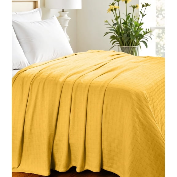 California King Gold Cotton Basketweave Geometric Blanket