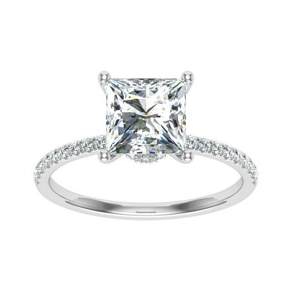 Veda Jewel 14K White Gold Plated 1.58 Ct Simulated Diamond Ring - Hidden Halo Engagement Wedding Ring - Princess Cut Solitaire with Accent Simulated Diamond Ring - Gift for Marking Milestones