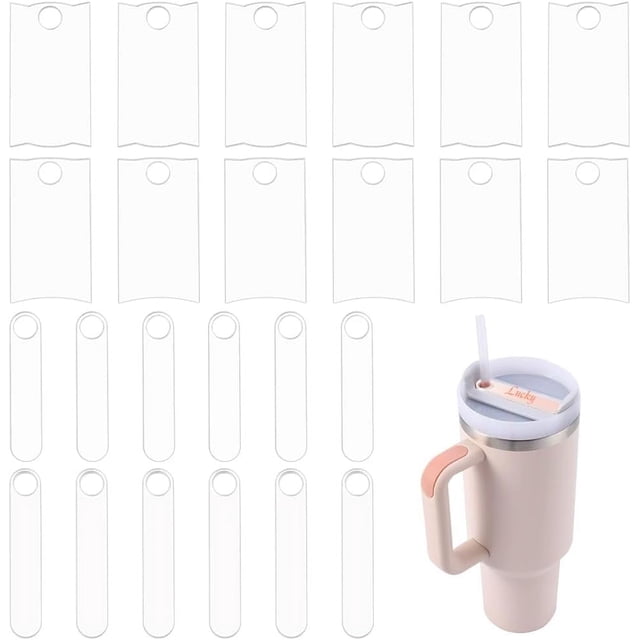 24 etiquetas de acrílico transparentes con 4 estilos para vasos de 30 oz, 40 oz/880 ml y 1200 ml, rectangulares, ovalados y platos.