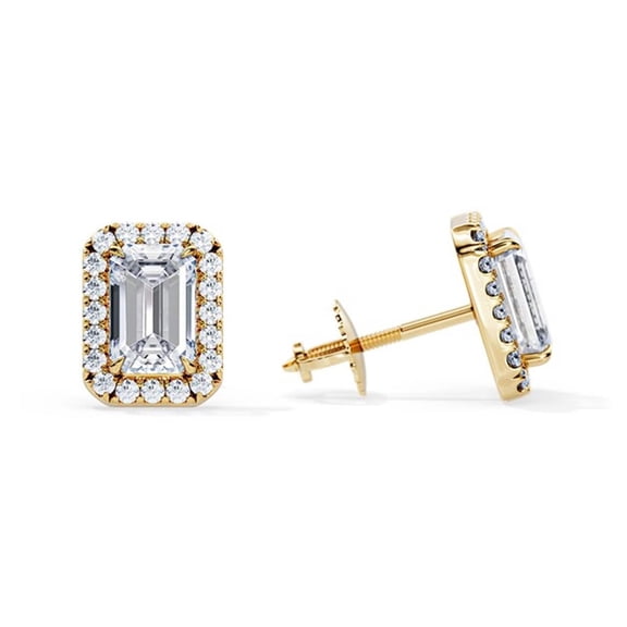 1.25 ctw Emerald Cut Simulated Diamond Halo Stud Earrings in 14K Yellow Gold Plated Sterling Silver - Women's Jewelry