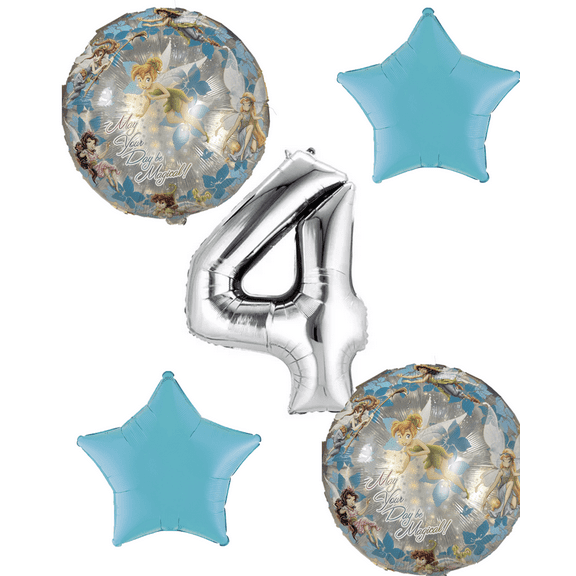 Tinkerbell Balloon Bouquet 4th Birthday 5 pcs