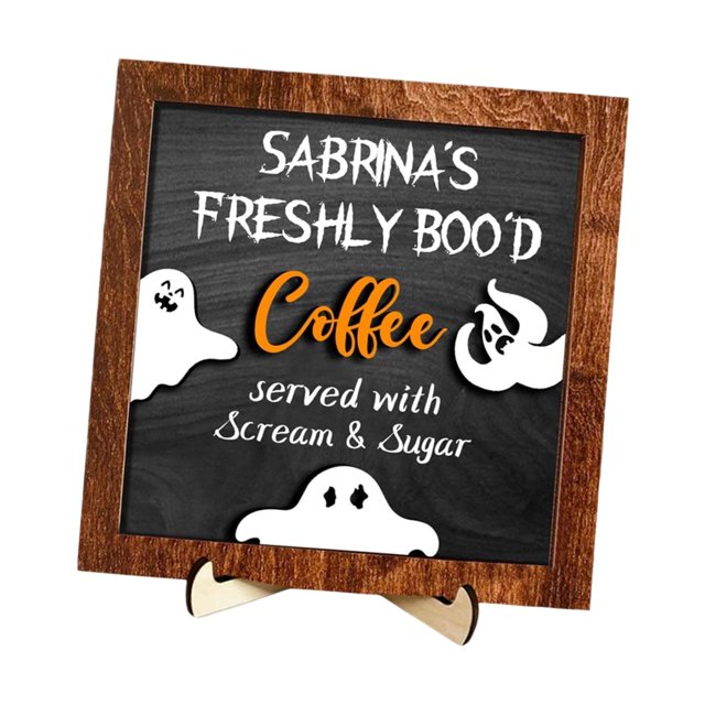 Letrero de escritorio de Halloween, letrero de madera para café, placa artística decorativa de fantasma para mesa Estilo B