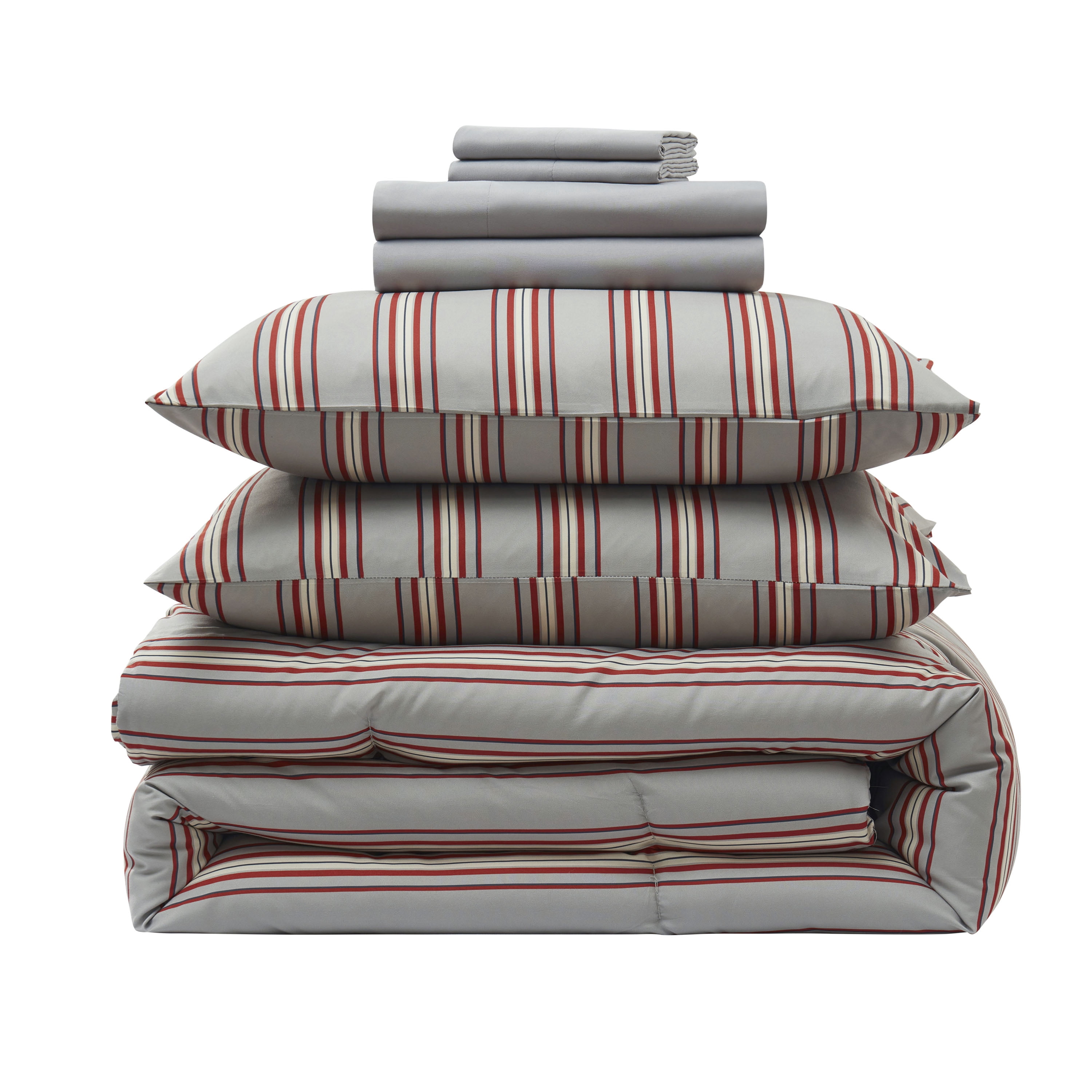 LammaLoe King Size Comforter Sets, 7 Piece Striped Bed in a Bag, Bedding Comforter Set with Sheets, Modern Bed Set, Gray