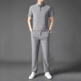 thumbnail image 2 of VBVC Men's 2 Piece Business Outfit Set with Pockets,Collared Short Sleeve Shirt and Drawstring Pants For Men,Gray,M-4XL, 2 of 7