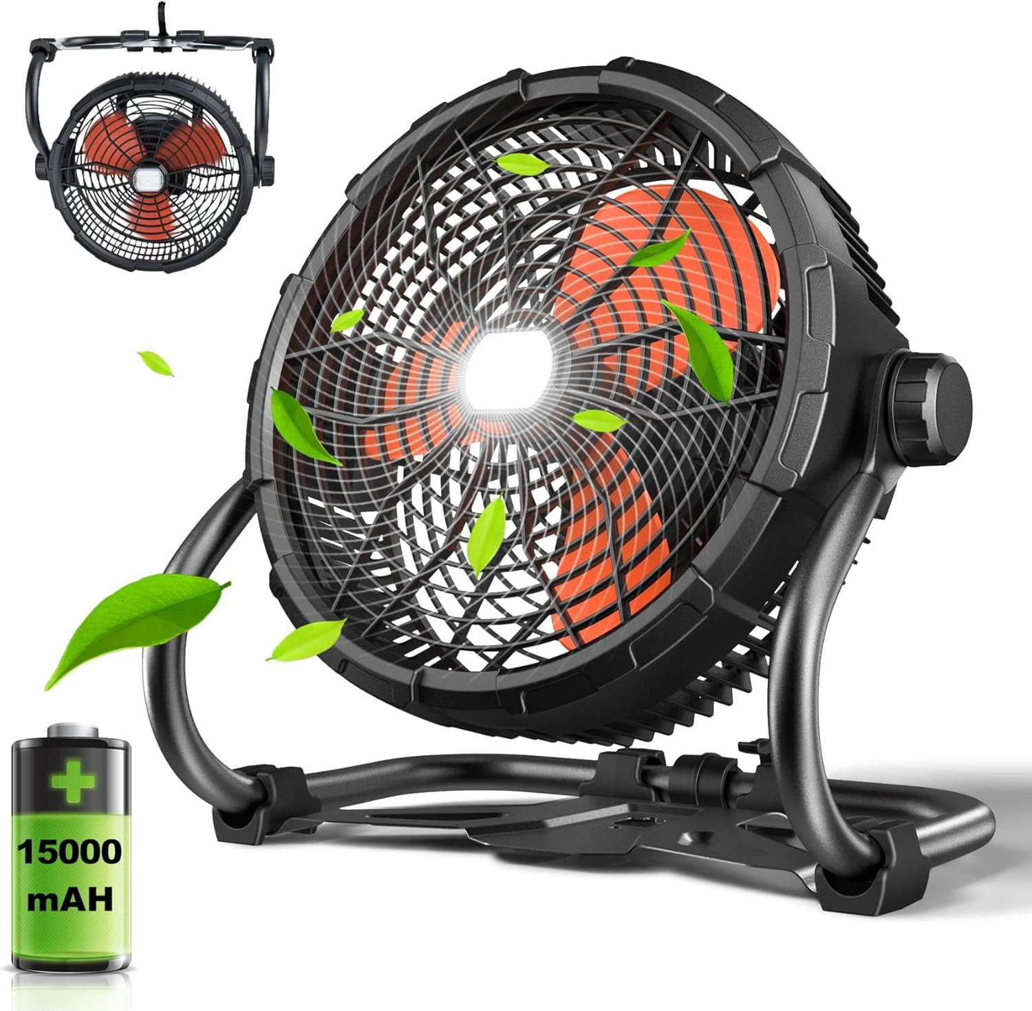 Petbank 12" High Velocity Floor Fan with Led Light, 15000mAh Rechargeable Battery Fan, 360Adjustable Tilt Industrial Camping Fan Outdoor Indooroor Indoor
