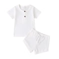 thumbnail image 1 of Algodón Casual verano recién nacido bebé niños niñas trajes traje acanalado de punto camisetas de manga corta Tops + Pantalones cortos 2 uds niños chándales Tan Jianjun unisex, 1 of 2