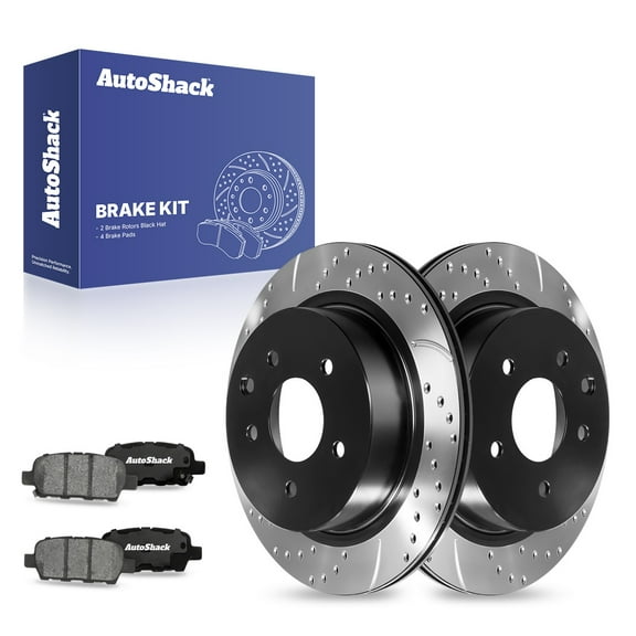 AutoShack 11.49" (291.8 mm) Rear Vented Drilled & Slotted Brake Rotors E-Coated   Ceramic Brake Pads | Replacement for 2014-2020 Nissan Rogue 2011-2021 Nissan LEAF | 6-PC Brake Kit | ShadowGuard