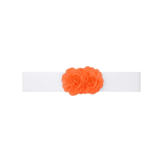 Cinturón elástico de doble flor de chiffon grande para mujer INSPIRE CHIC, ancho de corsé elegante para vestido, 26.8x2.4 pulgadas, naranja
