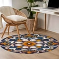 thumbnail image 4 of Vintage Flower Pattern Round Rugs for Living Room 3ft White Orange Flower Blue Background Non Slip Circle Rug Washable Low-Profile Indoor Carpet for Bedroom, Dining Room, Bathroom, 4 of 9