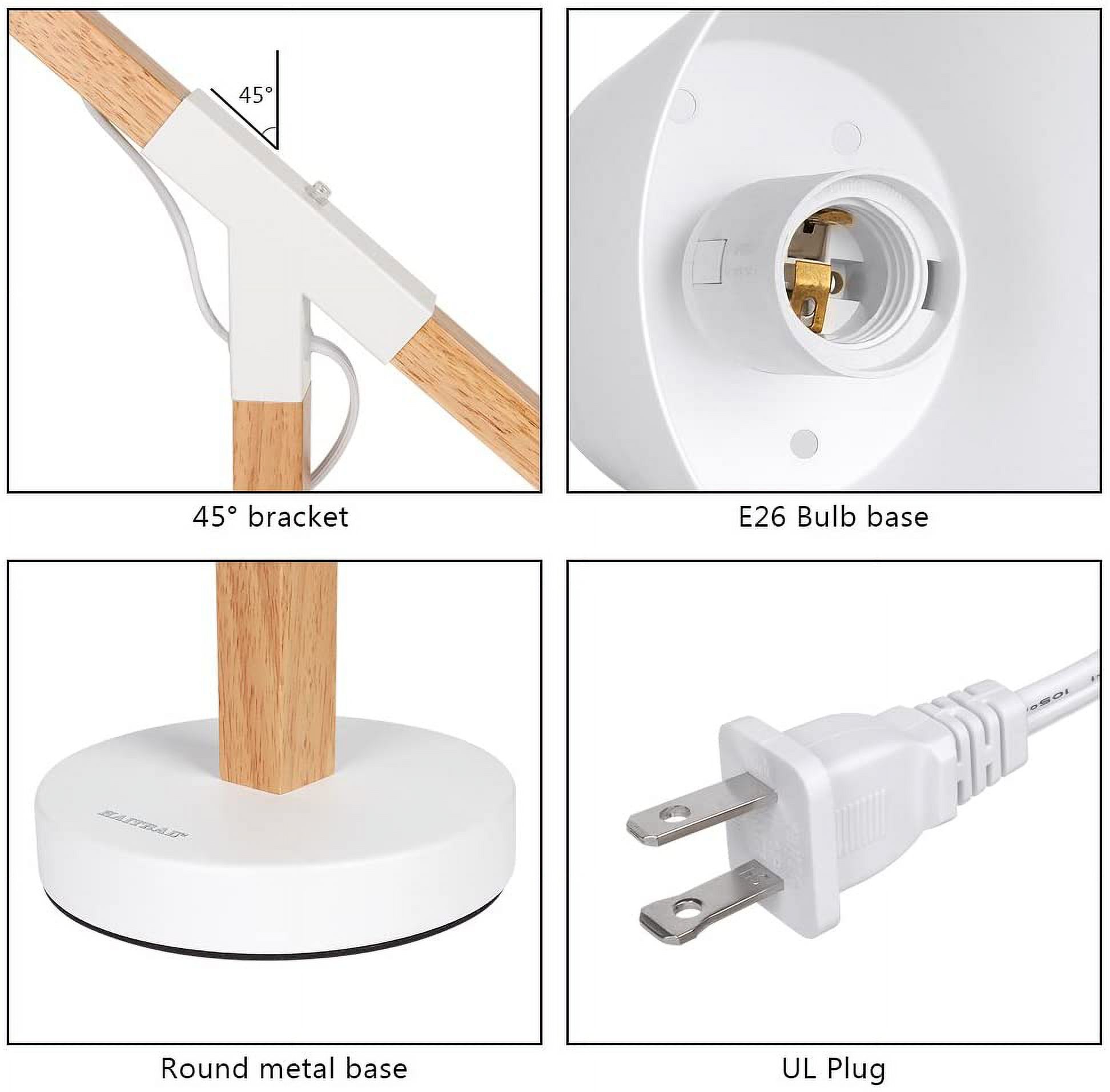 Oumilen Wood Swing Arm White Bedroom Desk Lamp with Adjustable Head