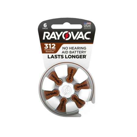 Rayovac Size 312 Hearing Aid Batteries, 6-Pack