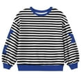 thumbnail image 3 of Tfken Children Girls T-Shirts Crew Neck Long Sleeve Striped Print Tee Relaxed Breathable Tops Dark Blue Size 3-4 Years, 3 of 3