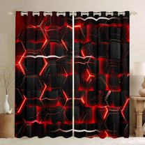 Feelyou Pixelate Miner Game Blackout Curtains Set of 2 (52x84 Each), Neon Futuristic Honeycomb Window Curtains, Gamepad Camo Black Red Curtains and Drapes, Curtains and Drapes Home Decor