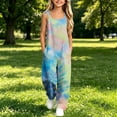 thumbnail image 4 of dazeni Girls Sleeveless Jumpsuits Fashion Tie Dye Romper Wide Leg Pants Casual Summer Boho Spaghetti Straps Overalls with Big Pockets Green 5-6 Years, 4 of 9