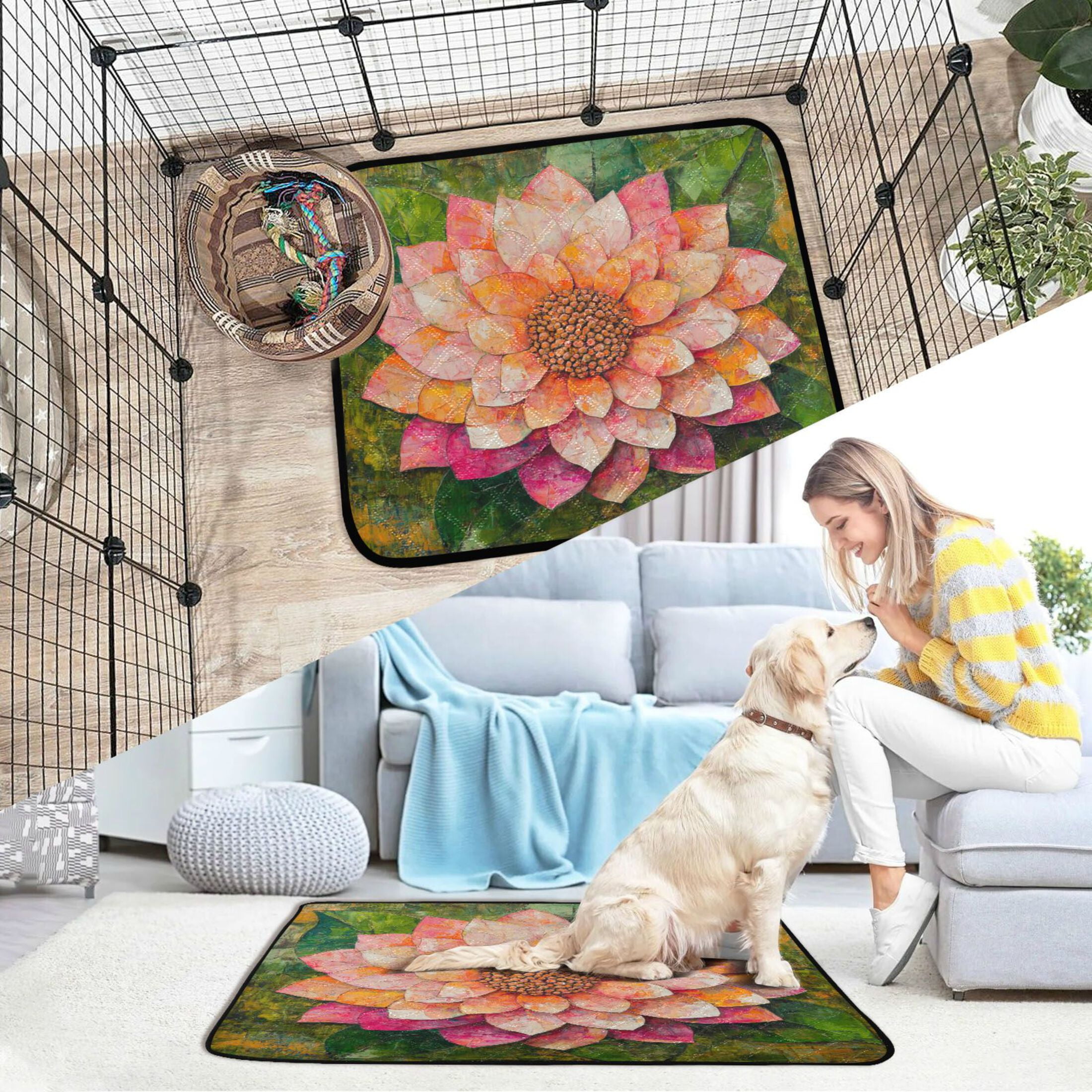 Qxltty King Flower Cat litter Pads Pet Set of 3 Diaper Mats Center Anti-leakage Layer Absorbent Soft and Comfortable