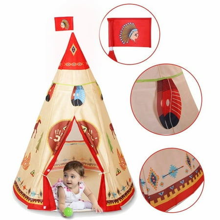 Grtsunsea Indoor Indian Playhouse Toy Teepee Play Tent Gift for Kids Toddlers Canvas Teepee With Carry