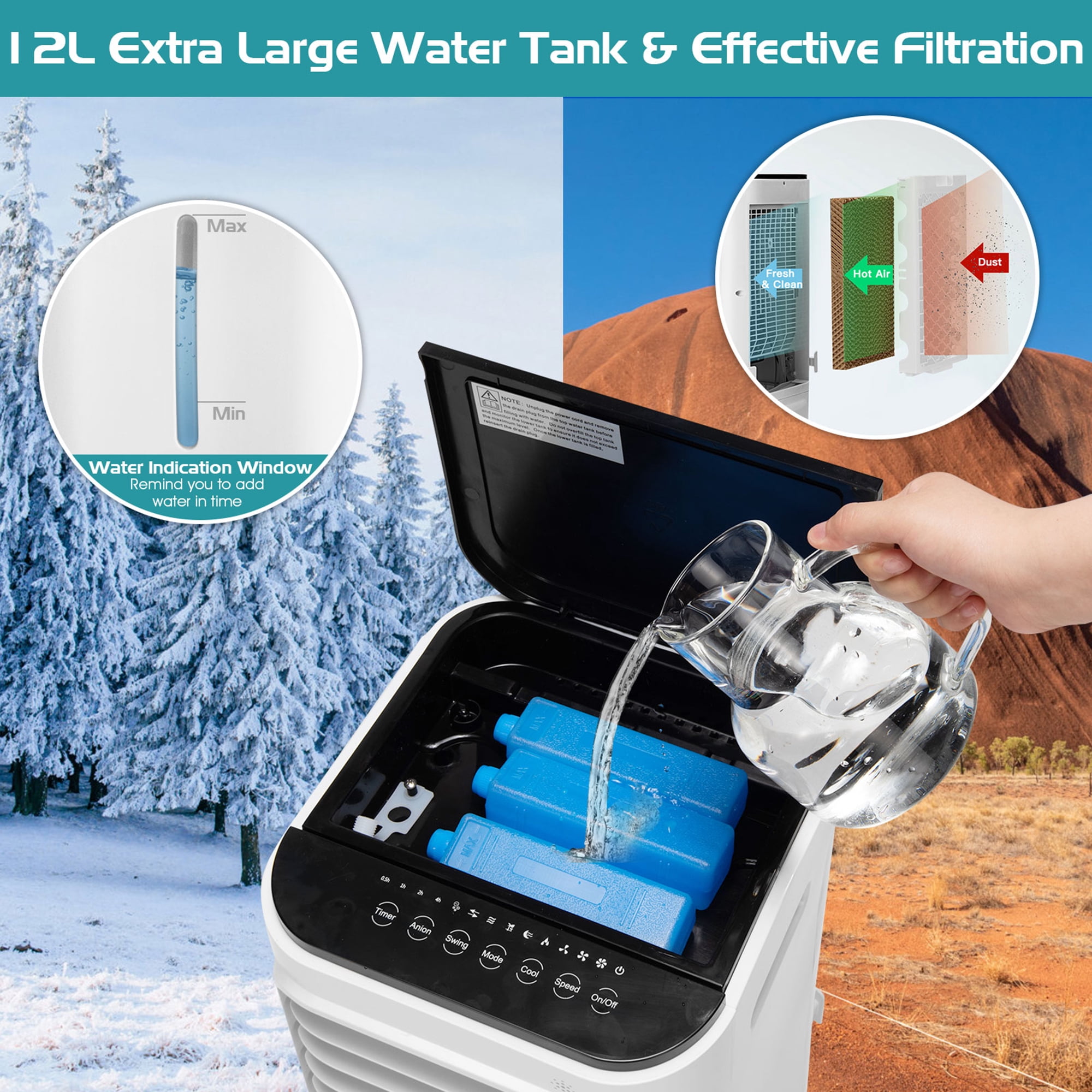 Gymax Portable Evaporative Air Cooler with 4 Ice Boxes & Remote Control