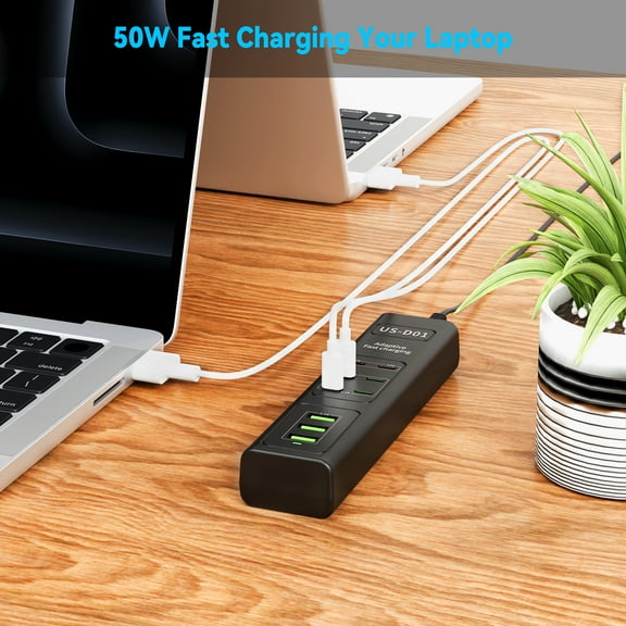 PGENDAR USB Charger Station, 9 Ports USB Charger with 6 Ports USB-C Charger, Desktop 50W Multi Port USB Charger Compatible with Galaxy S23/S22/S21