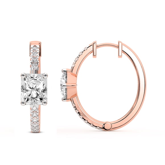 Diamond Hoop Earring | 3 Carat IGI Certified Radiant Shape Lab Grown Diamond Hoop | 14K in Rose Gold | Moonlight Glow Elongated Hoop Lab Diamond Earrings | FG-VS1-VS2 Quality | Friendly Diamonds