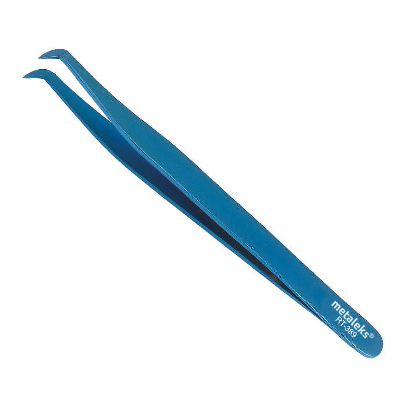 6PCS Complete Blue Titanium Coated Volume Tweezers Eyelash Extension Set With Blue Metallic Magnetic Pouch