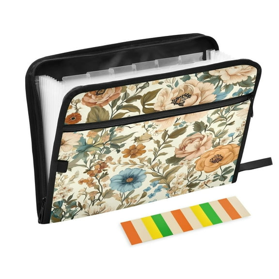 Accordion File Organizer with Zip Closure 13 Pockets Expanding File Folder Letter A4 Paper Document Organizer for Home Office Beautiful Vintage Floral