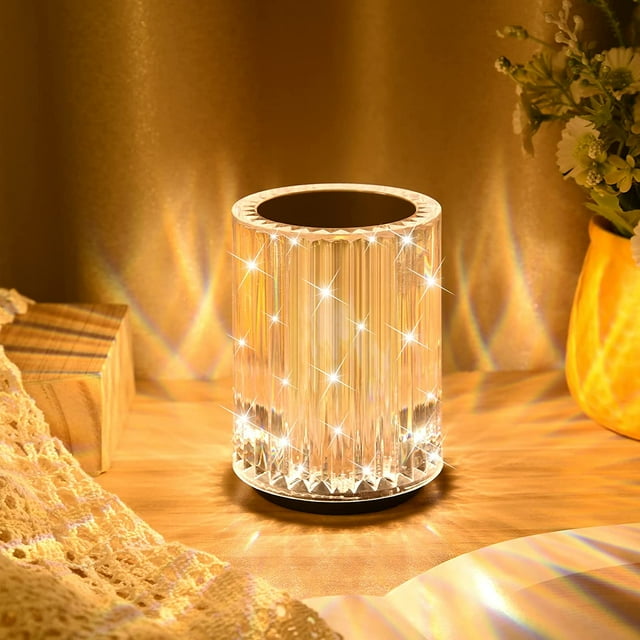 Lámpara de mesa de cristal de diamante, lámpara de noche LED con control táctil, lámpara recargable para dormitorio, bar, cafetería, dormitorio, sala de estar, fiesta
