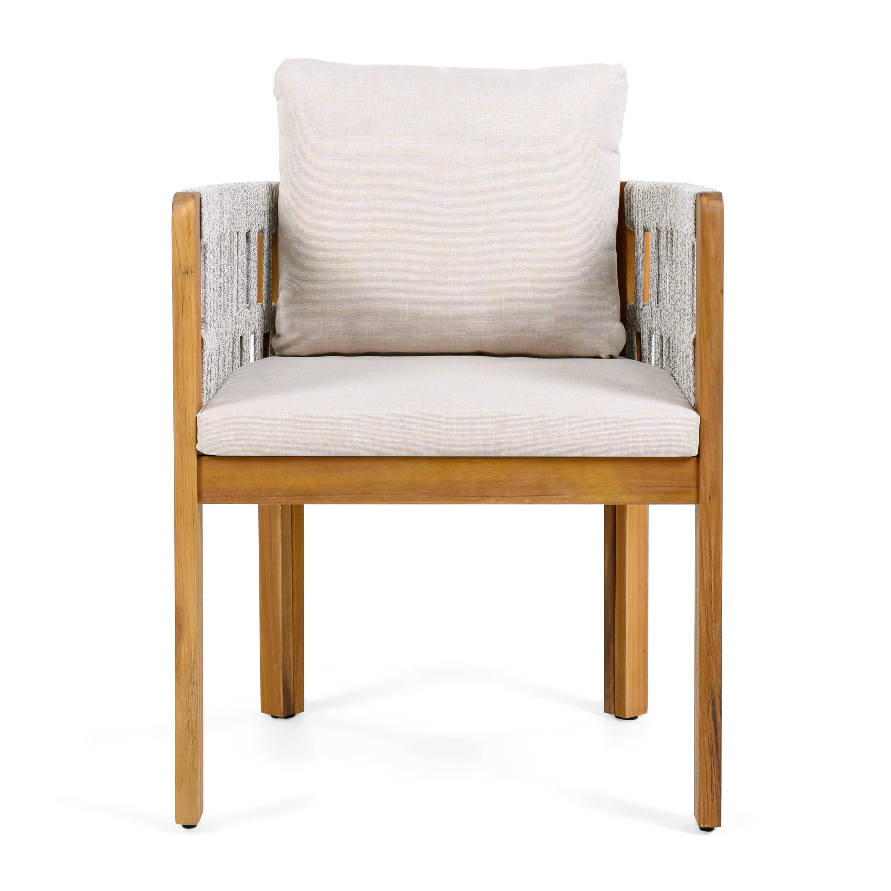 MAYEERTY Set of 2 Acacia Wood Patio Chairs with Rope-Wrapped Arms & Waterproof Foam Cushions 400lbs Capacity