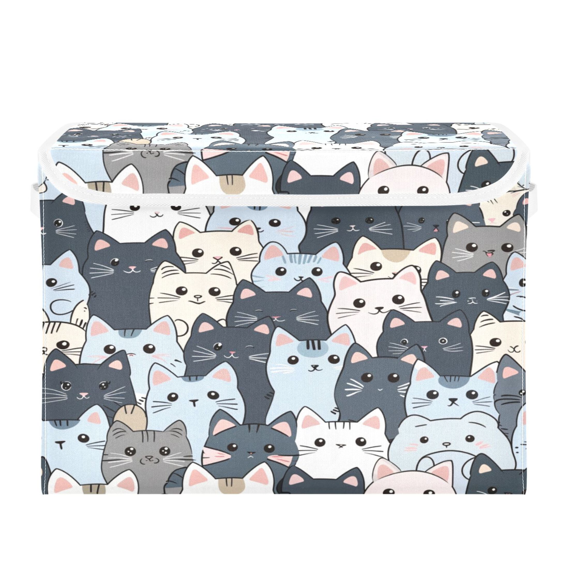 Ryvnso Cute Doodle Cats Large Lidded Foldable Storage Baskets Cubes Boxes Lids Bin for Home