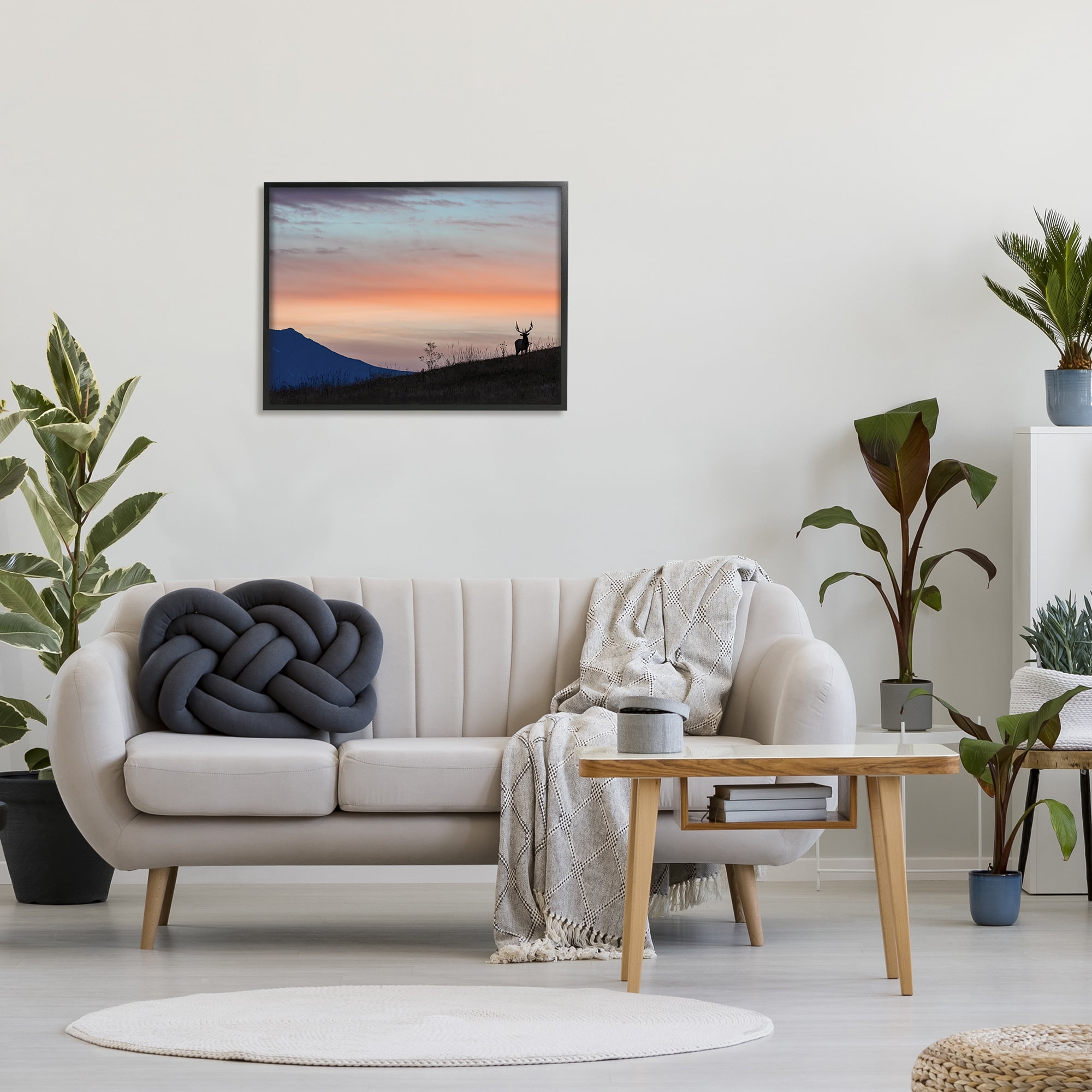 Stupell Industries Mountain Elk Sunset Silhouette Blush Orange Skyline, 24 x 30, Designed by Larry McFerrin