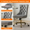 thumbnail image 6 of Pawverly Velvet Upholstered Office Chair, Tufted Button Swivel Desk Chair with Adjustable Height, Gold Metal Base & Wheels, Modern Vanity Chair, Gray, 6 of 9
