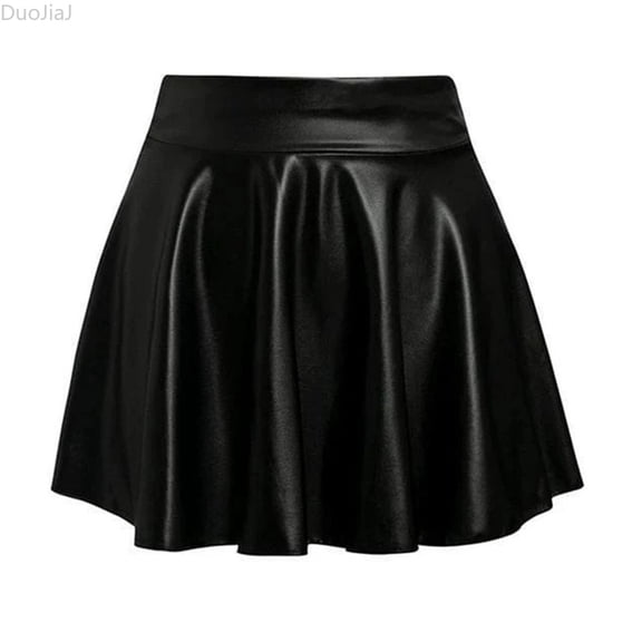 DuoJiaJ Women's Leather Pleated Mini Skirt High Waist A-Line Party Skirt XS-L