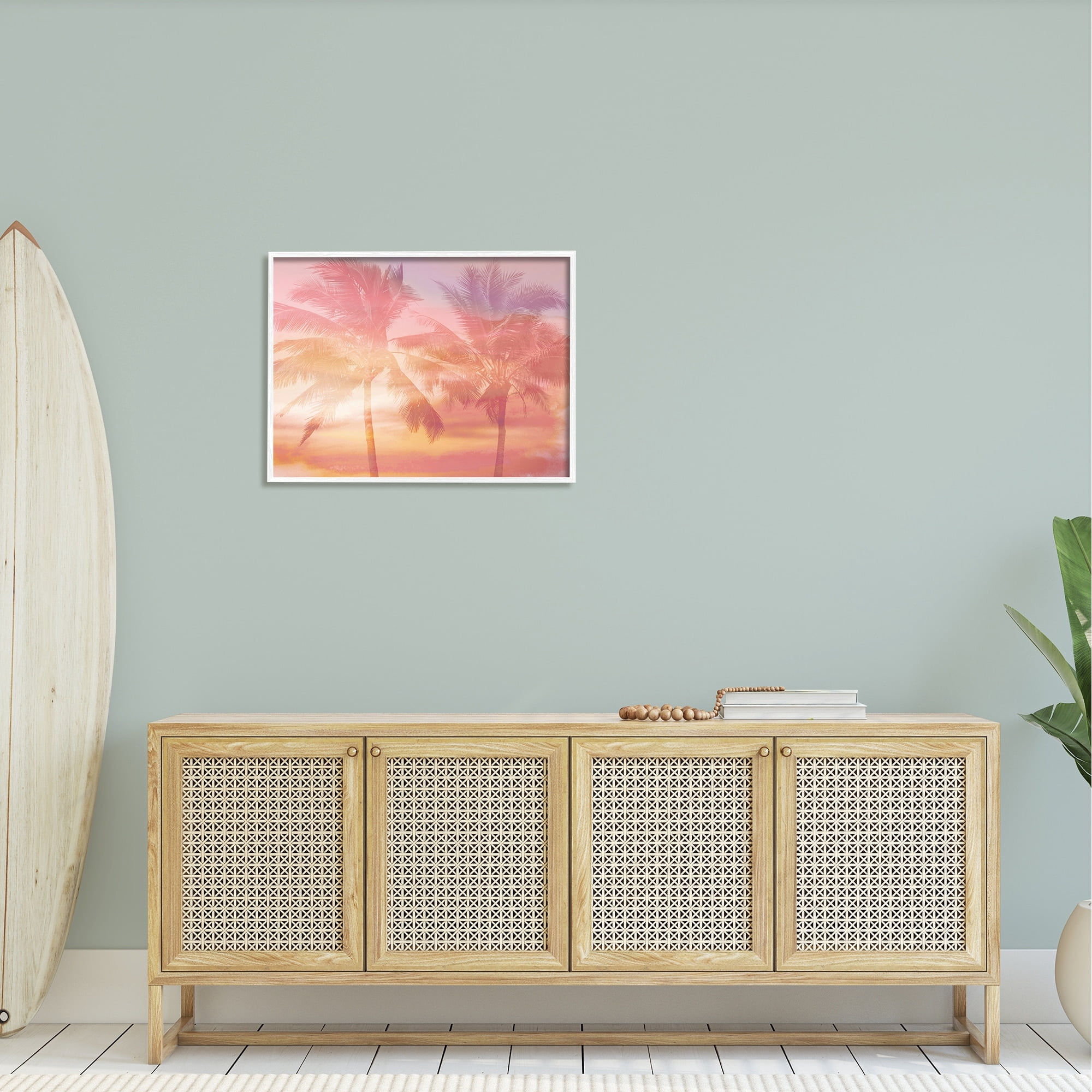 Stupell Industries Summer Palm Trees Sunrise Tropical Windblown Leaves Graphic Art White Framed Art Print Wall Art, Design by Mia Jensen