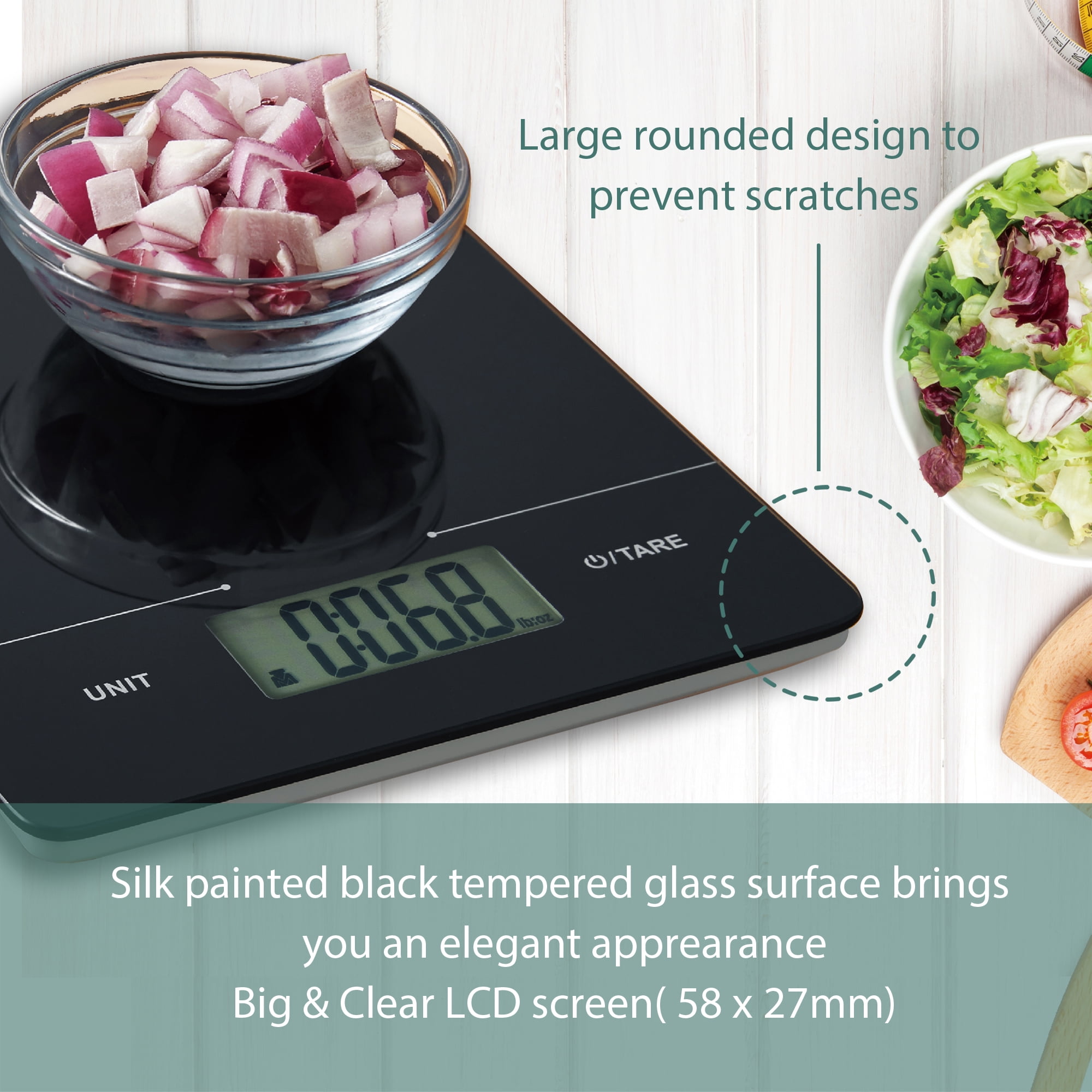 Silver Silk Screen Kitchen Scale 3mm Glass Platform with Bluetooth - Medium - White 3657595